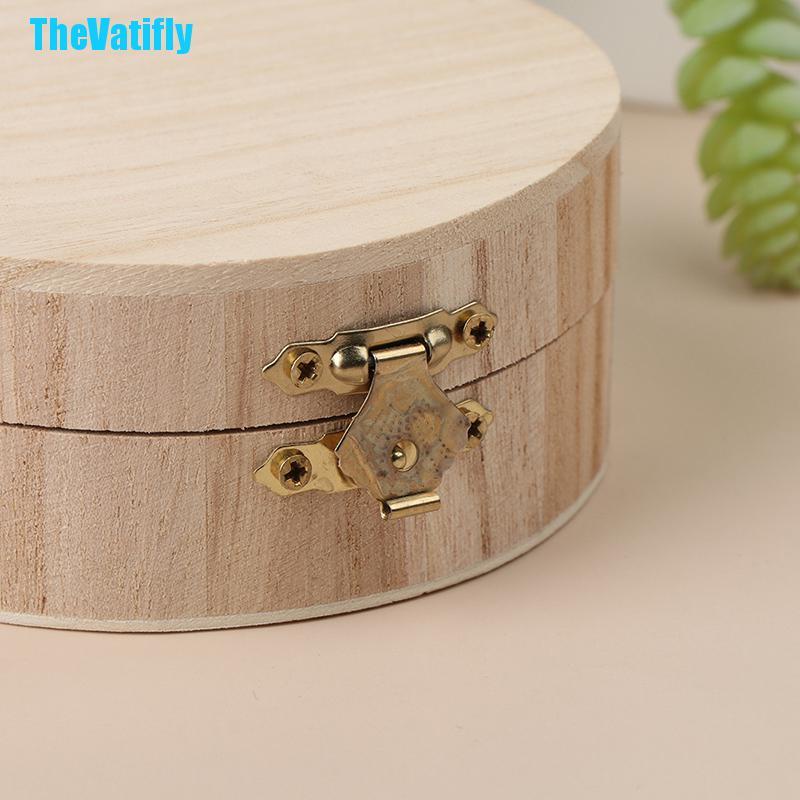 Hộp gỗ tròn đựng trang sức có nắp đậy phong cách vintage cổ điển