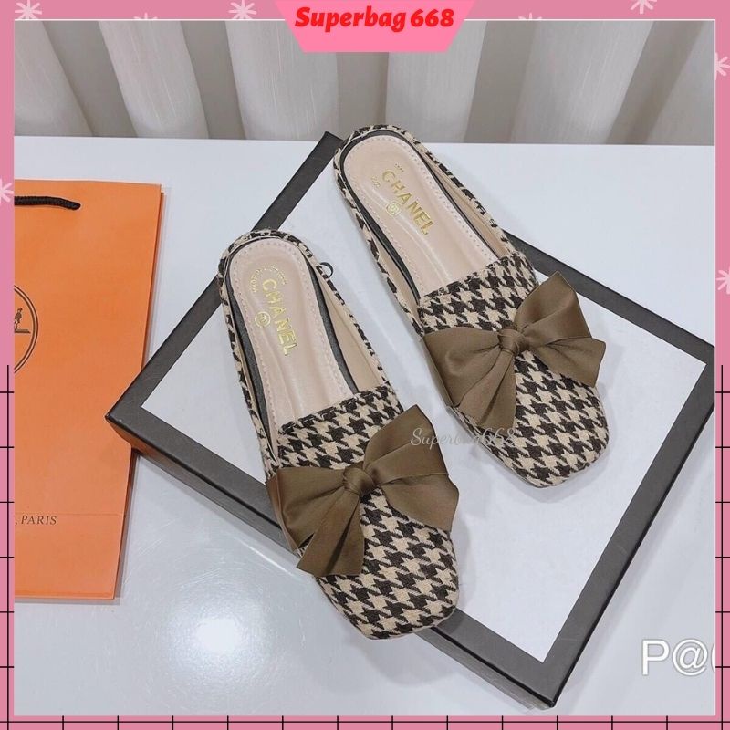 Sục Nữ ♥️FREESHIP♥️ Dép Sục Nữ Kẻ Dạ Mềm Đính Nơ Vải Siêu Xinh SPB 99