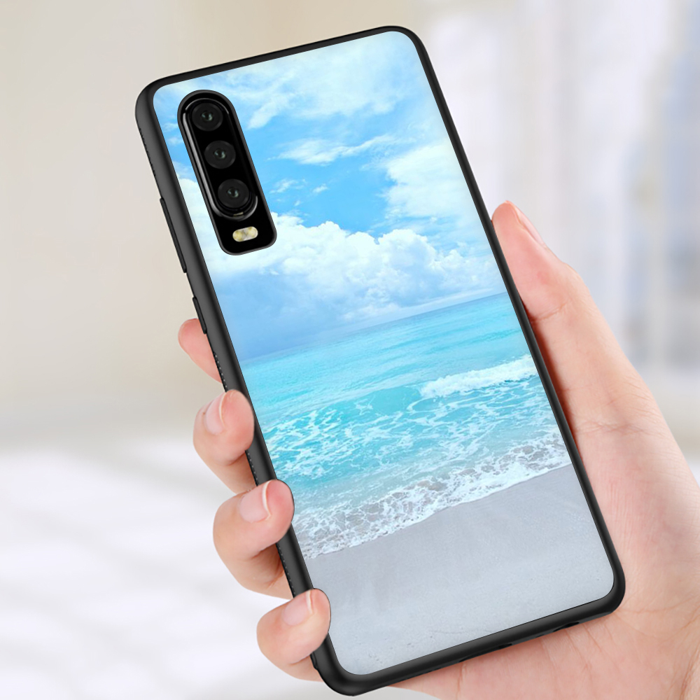 Ốp Điện Thoại Tpu Dẻo Màu Đen In Hình Bãi Biển Thời Trang Chống Rơi Cho Huawei P20 Lite 2018 P20 Lite P30 Lite P30 Pro P30