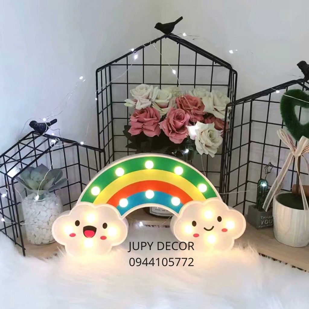 [SIÊU ĐẸP + TẶNG KÈM PIN] Đèn bàn cầu vồng trang trí sinh nhật bé, trang trí bàn học, kệ sách, treo tường cực dễ thương