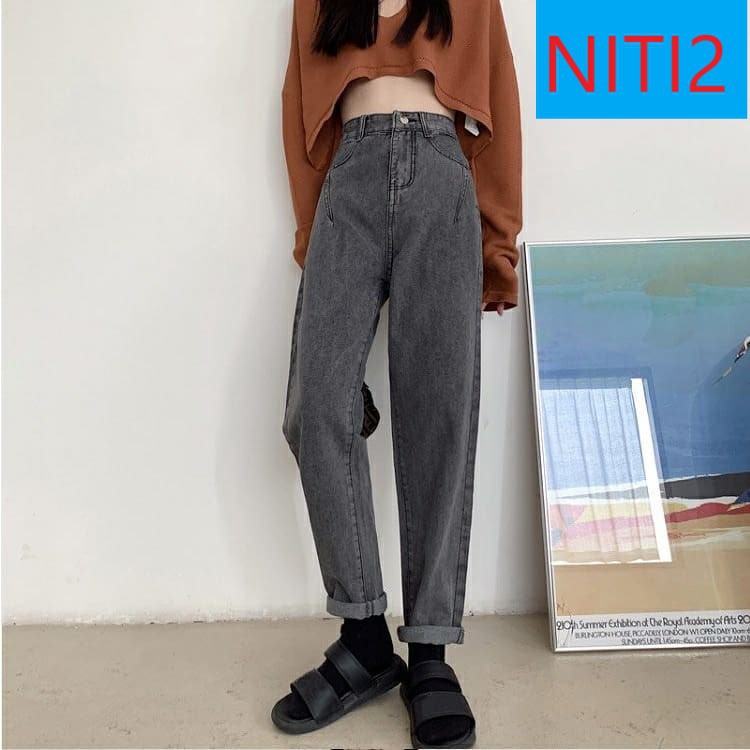 QUẦN BAGGY JEAN NỮ LƯNG CAO MÀU XÁM LAI CUỐN CAO CẤP NITIQC ĐỦ SIZE FORM DÁNG CHUẨN XỊN SÒ