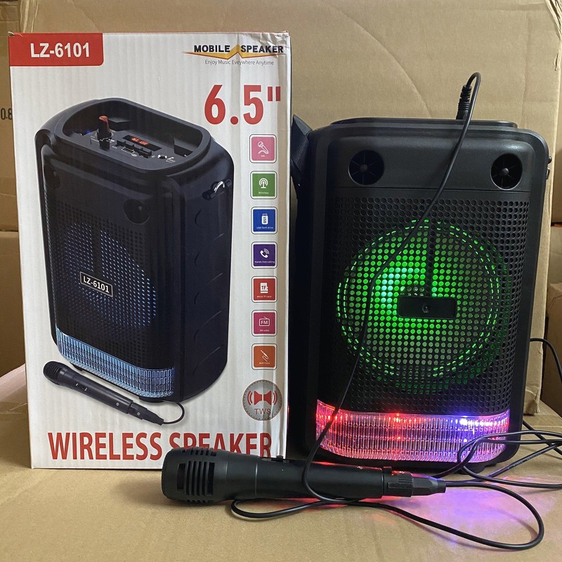 Loa Karaoke Bluetooth LZ6101 có đèn led kèm mich hát có lỗ usb và thẻ nhớ