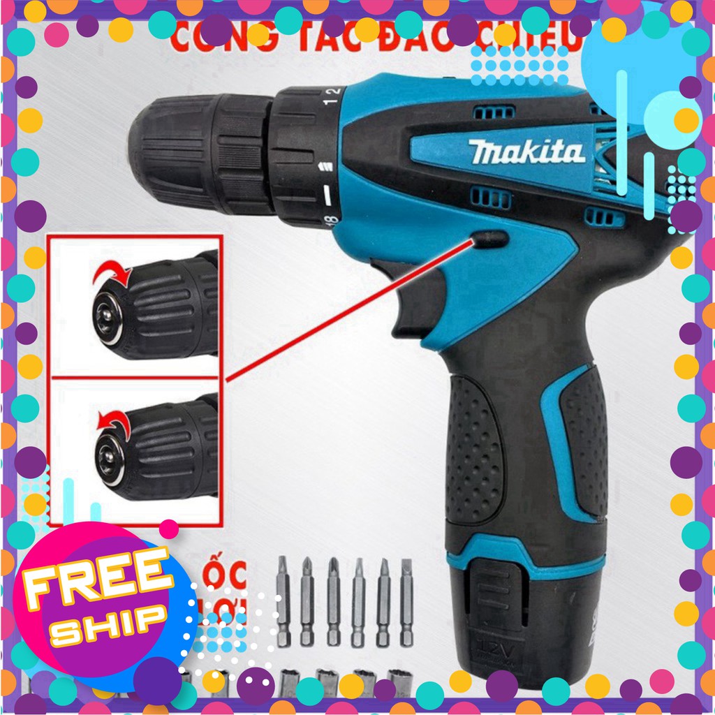 [Chính Hãng] Máy khoan pin makita 12V – KHOAN – BẮT VÍT – VẶN ỐC tặng kèm hộp 24 chi tiết . -