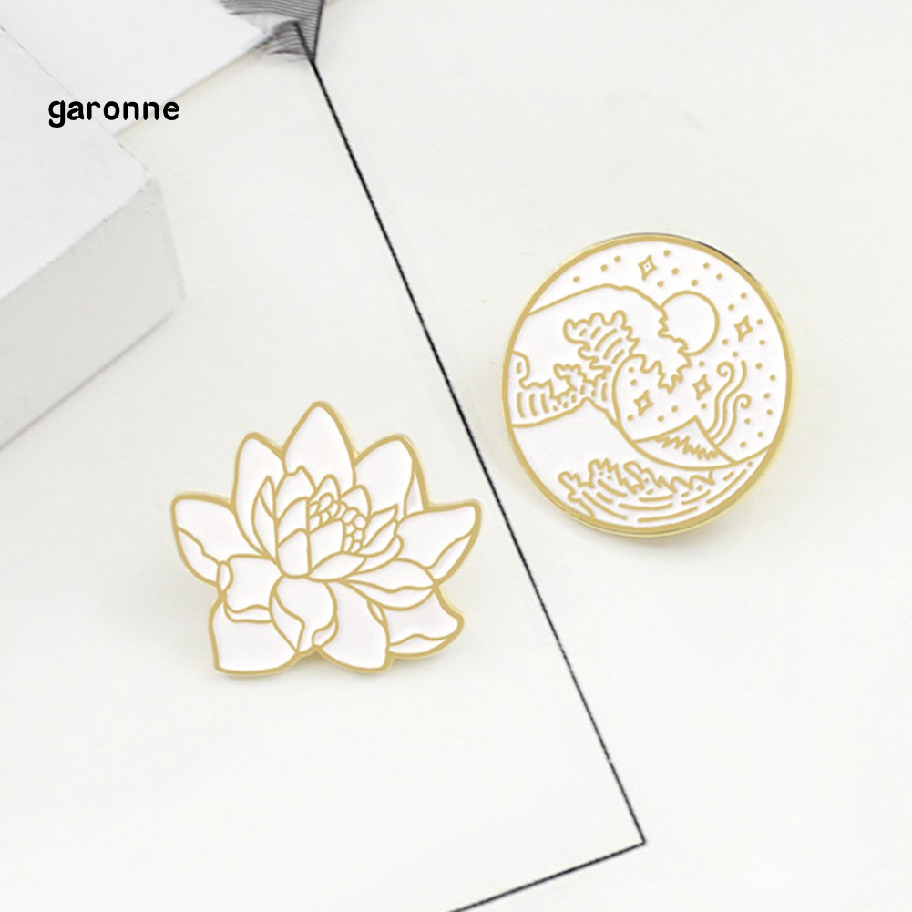 Ghim cài áo/ba lô tráng men hình bông sen/cơn sóng phong cách cổ điển cho nam nữ