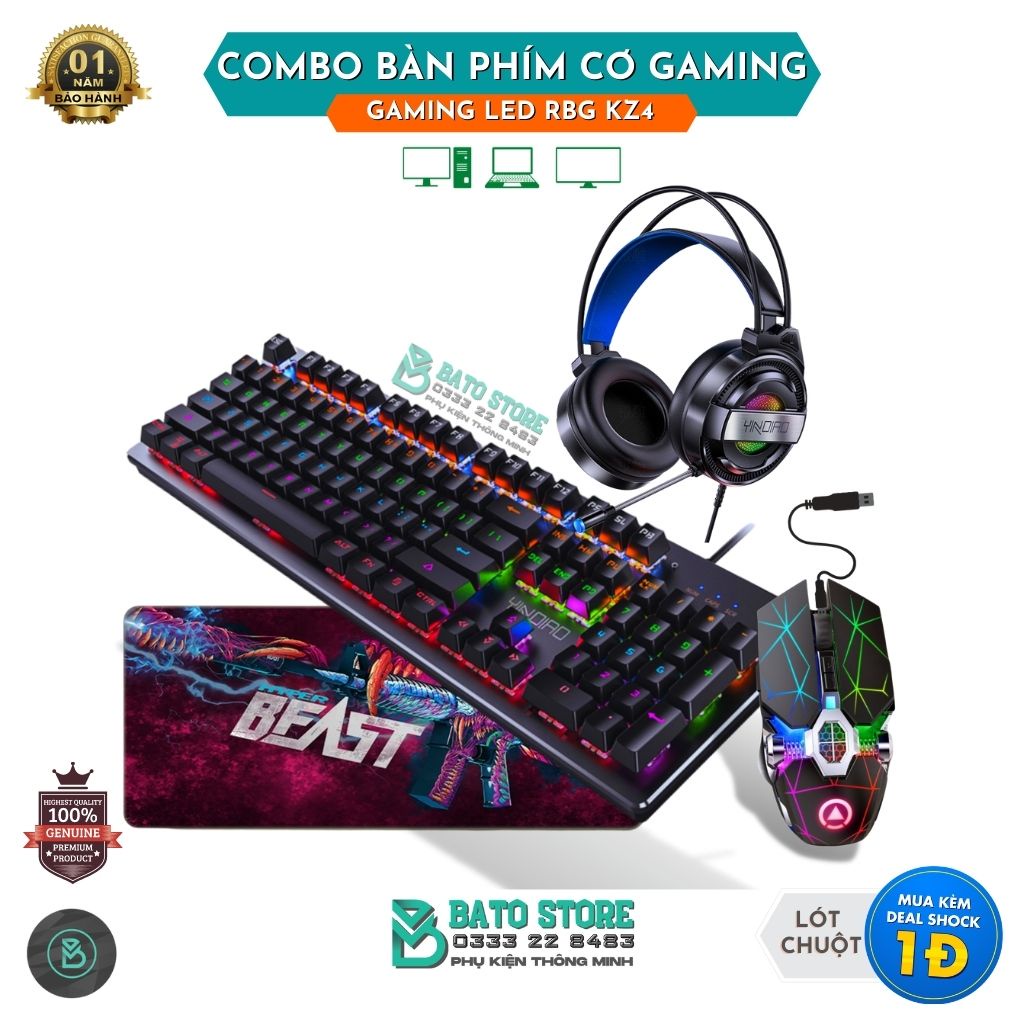 [PHÍM CƠ XỊN] Combo Bàn Phím Cơ Xịn Gaming KZ4 Chuột Gaming G7 Tai Nghe Led có Mic + Lót Chuột Lớn