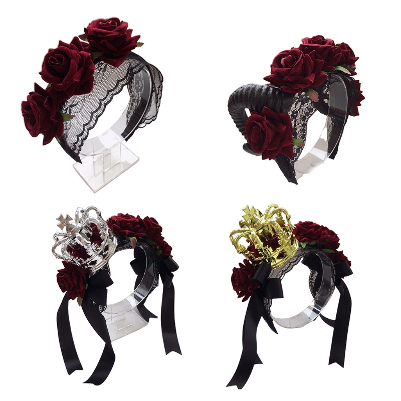 Băng Đô Cài Tóc Hình Sừng Kì Lân Phối Ren Ruy Băng Phong Cách Halloween