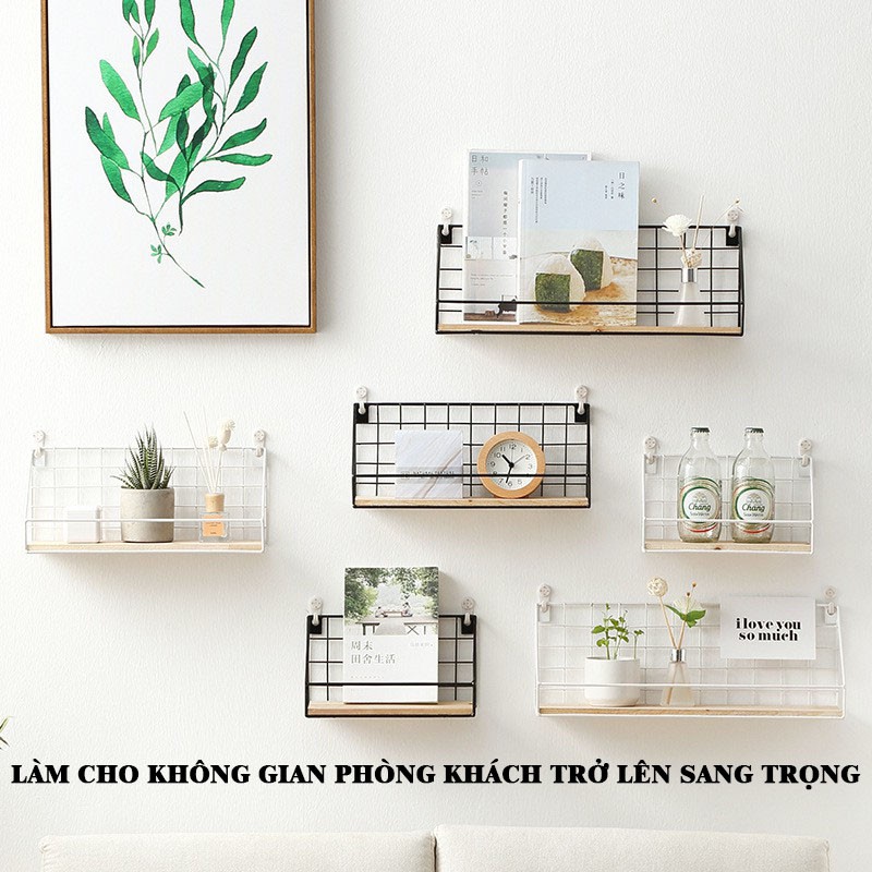 Kệ treo tường trang trí, kệ lưới sắt decor phòng ngủ phòng khách, giá để đồ treo tường đa năng, Tặng kèm 02 đinh 4 chân