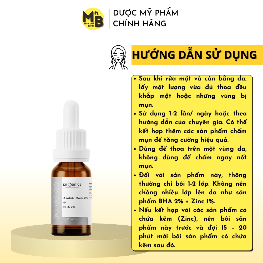 Tinh Chất DrCeutics Azelaic Deriv 20% Và BHA 2% Làm Giảm Mụn Mờ Thâm (15ml)