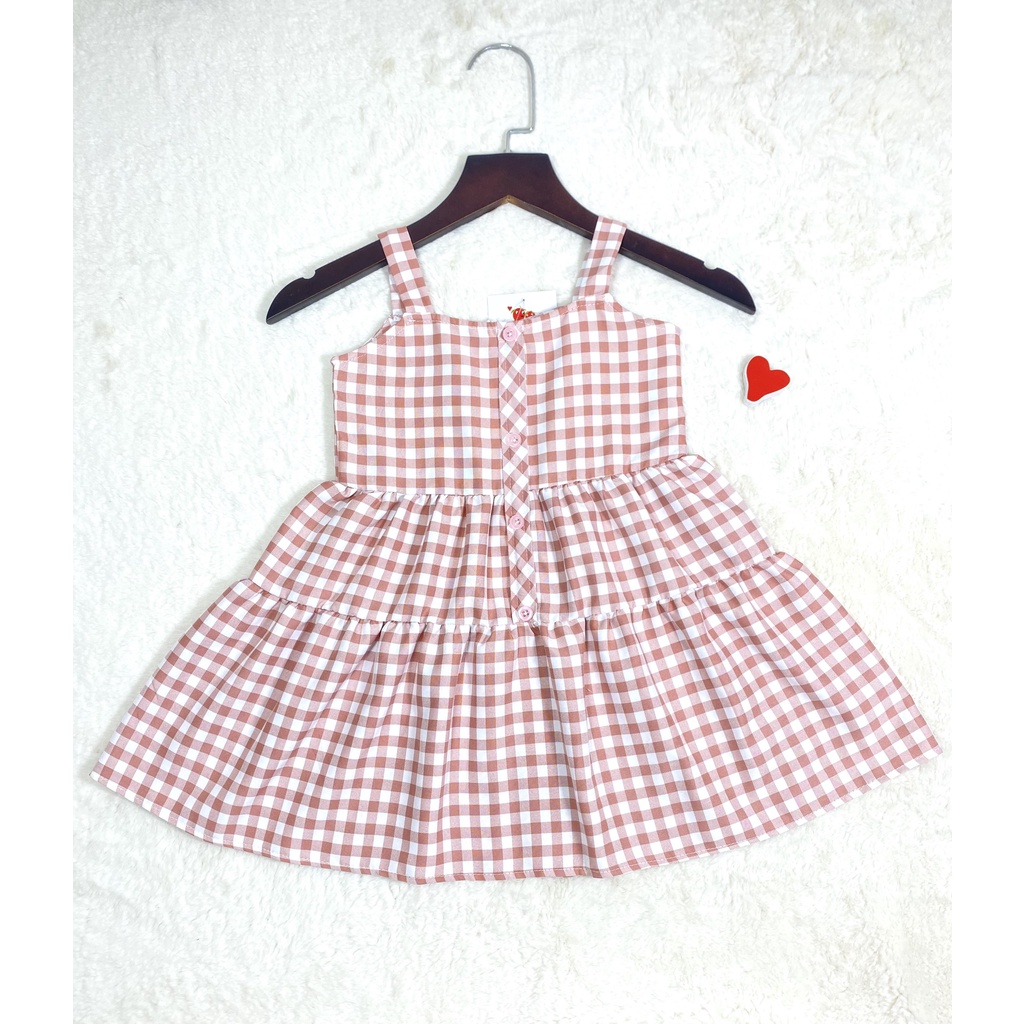 Đầm cho bé gái,váy trẻ em ,BITIKIDS, họa tiết caro 2 dây size 0 đến 8 tuổi