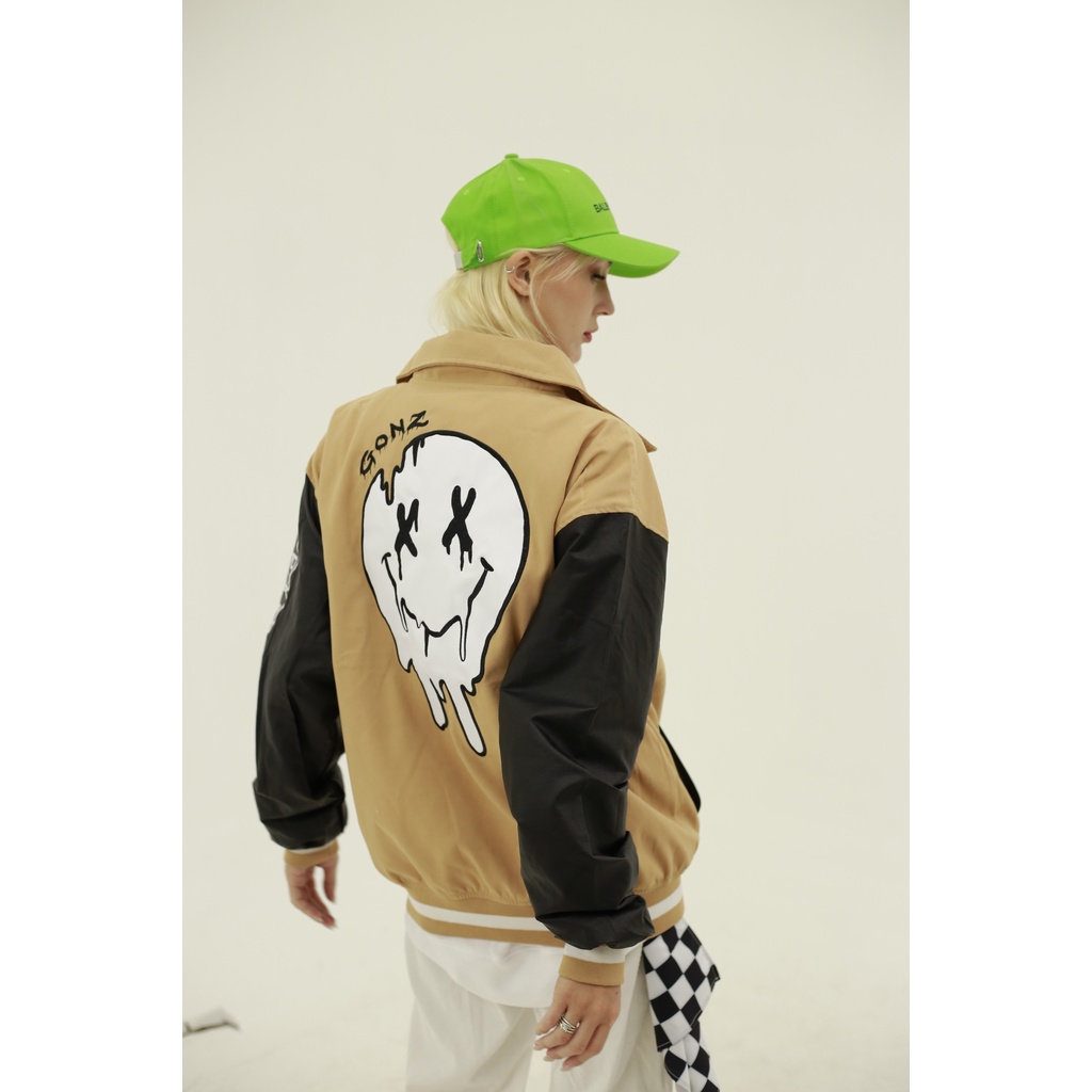 Áo Khoác Da Lộn Form Rộng Phối Tay Da Leather Seeve Jacket Varsity V16 - Màu Cream