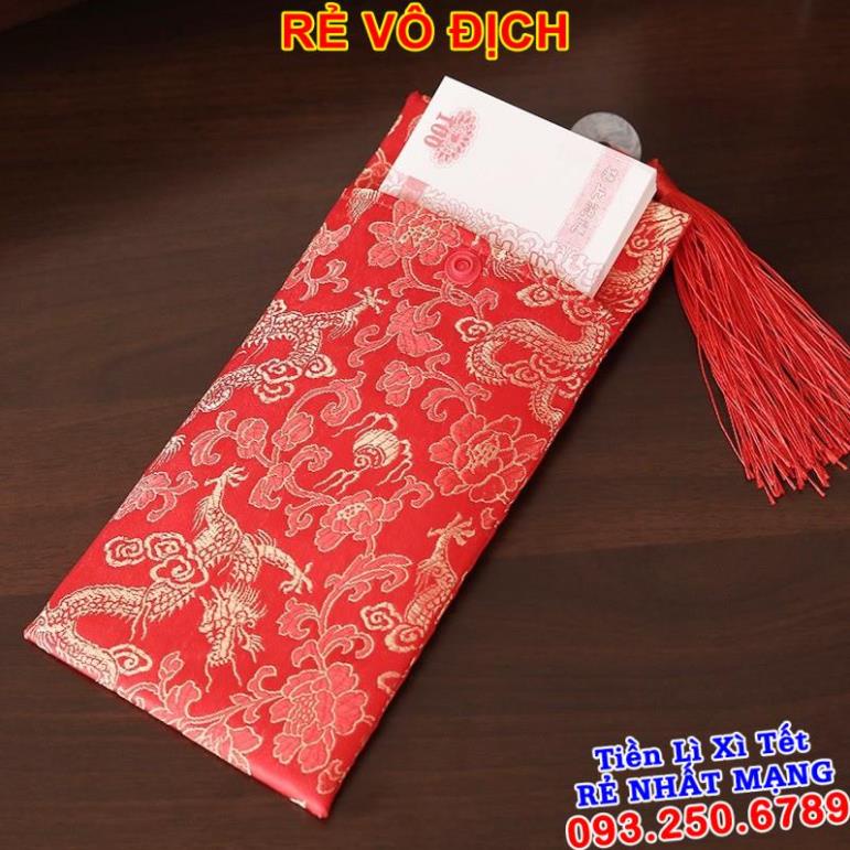 Bao lì xì cưới thổ cẩm / Bao Lì Xì Vải Gấm Nhiều Hoa Văn Cao cấp Ngày Tết,Cưới Hỏi, Nạp Tài. RỒNG DỌC NGỌC
