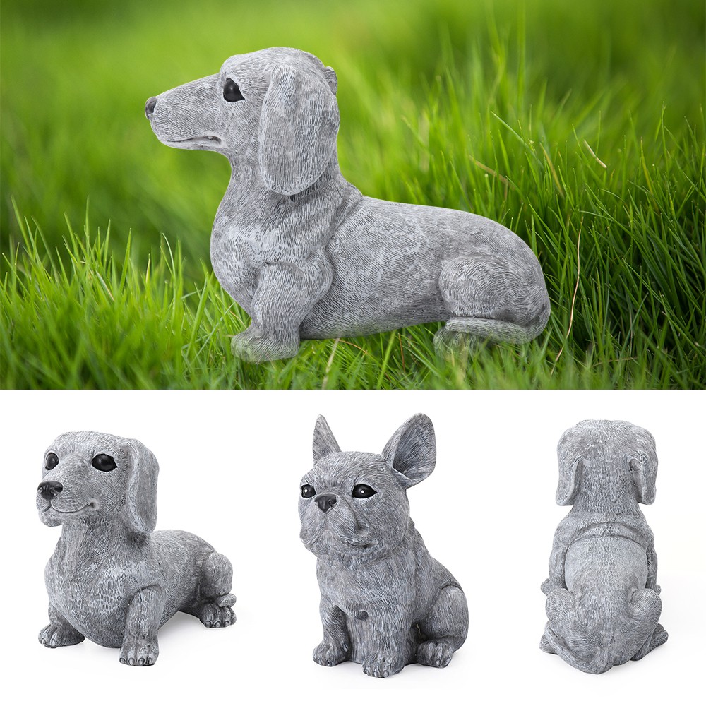 MIOSHOP for Dog Lovers Dog Statue Gift Memorial Garden Decor Table Centerpiece Lifelike Dachshund Sculpture Patio Lawn Dog Figurines