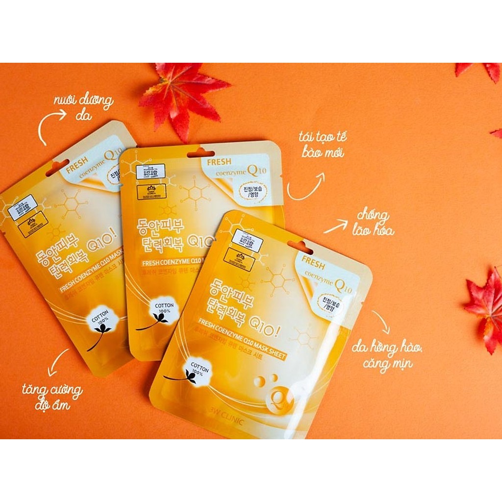 Mặt nạ bổ sung Coenzyme Q10 3W CLINIC FRESH COENZYME Q10 MASK SHEET 10 miếng / hộp