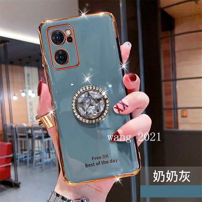 Ốp Điện Thoại Dẻo Mạ Màu Đính Đá Sang Trọng Có Giá Đỡ Cho OPPO Reno8 Z Reno8 Pro 5G 2022