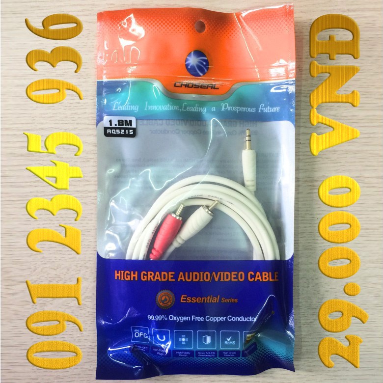 Dây Audio 1 ra 2. Dây Loa. Dây AV. Dây tín hiệu. Dây âm thanh có Jack 3,5mm ra Hoa Sen. Chính hãng CHOSEAL dài 1,8m.