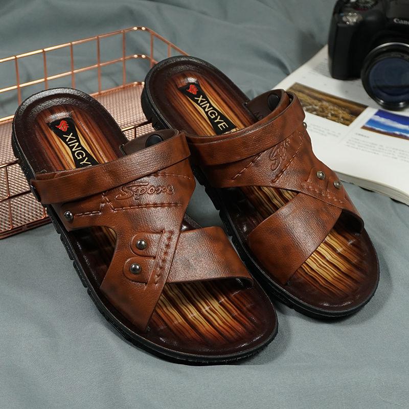 Dép quai ngang đi biển chất liệu da PU mềm thoáng khí cho nam