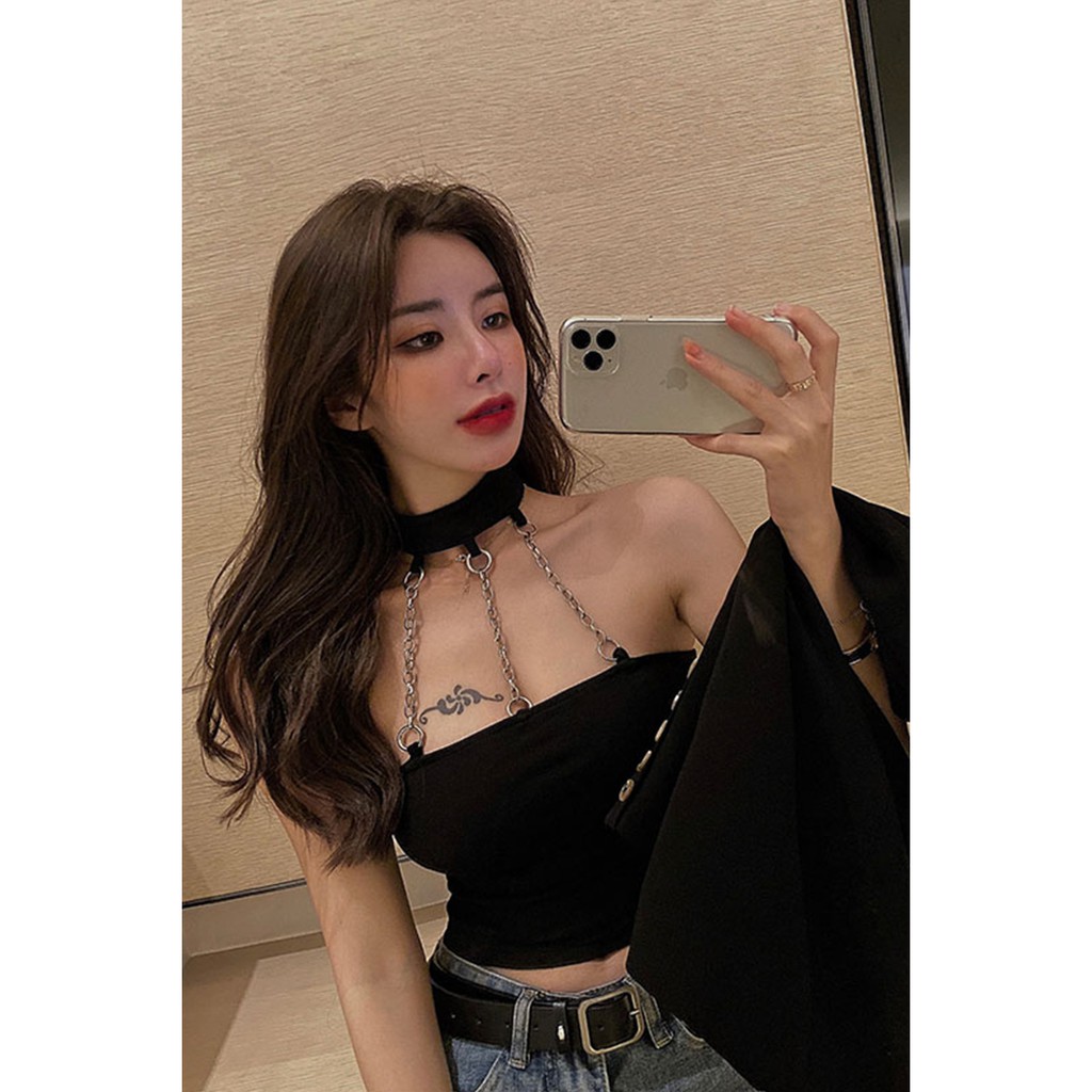 Áo Croptop nữ dây xích phá cách