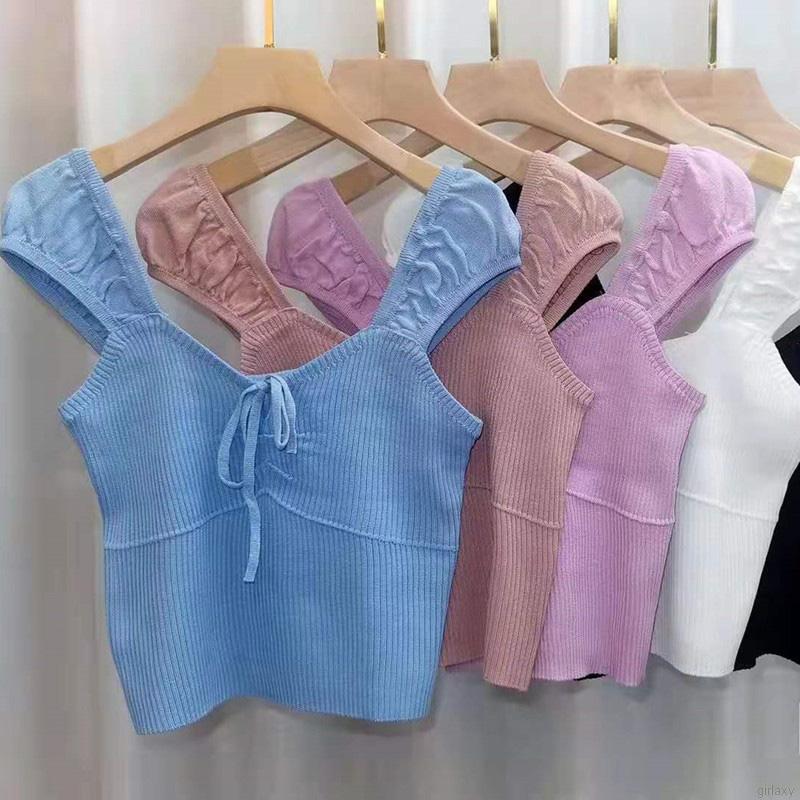 Áo Dệt Kim Tay Ngắn Trễ Vai Thời Trang Hàn Quốc Dành Cho Nữ