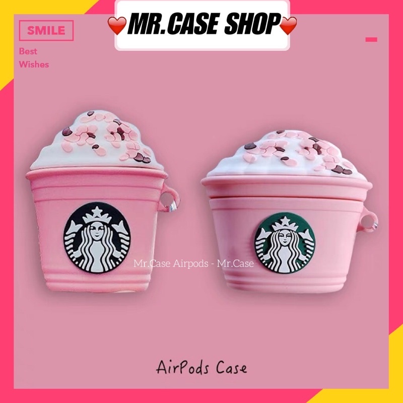 Case Airpods 1/2 /Pro Vỏ Ốp Tai Nghe Hình Ly Starbuck Hồng- Mr.Case ẢiPodsi