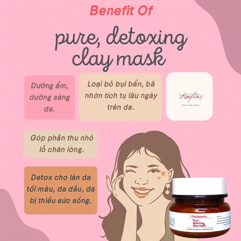 Mặt nạ đất sét trắng da, detoxing lỗ chân lông Pure, Detoxing Clay Mask 80g | KATIEBEAUTY