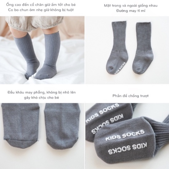 Tất vớ cho bé trai bé gái - Tất len gân tăm cao cổ bo chun nhiều màu có chống trơn trượt chính hãng Nemo Baby TL08