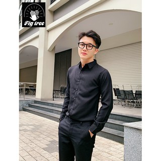 Áo Sơ Mi Nam Fig Tree  Màu Đen Cool Ngầu Cho Nam, Áo Sơ Mi Chất Cotton, Hàng Thiết Kế Size 40-110kg