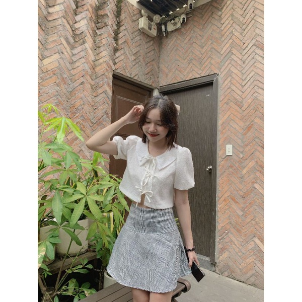 Áo kiểu nữ croptop cột dây tay phồng cách điệu