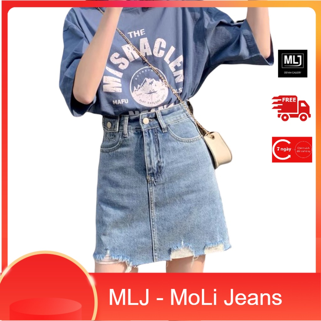 Quần váy jean BigSize lưng cao phom A nhẹ kèm túi nắp, co dãn mạnh màu xanh đá 3874