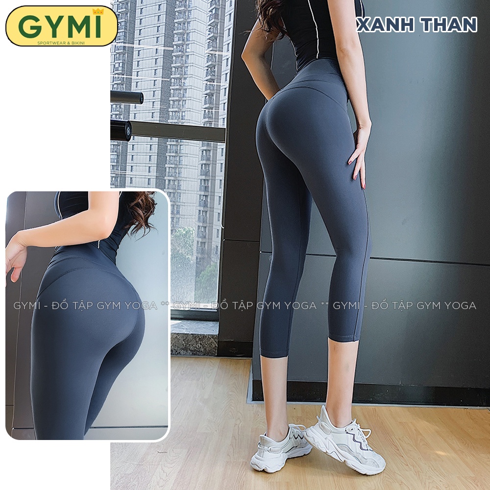 Quần tập gym yoga nữ GYMI QL11 dáng lửng 9 tấc chất liệu thun poly cao cấp co giãn cạp cao eo thon nâng mông