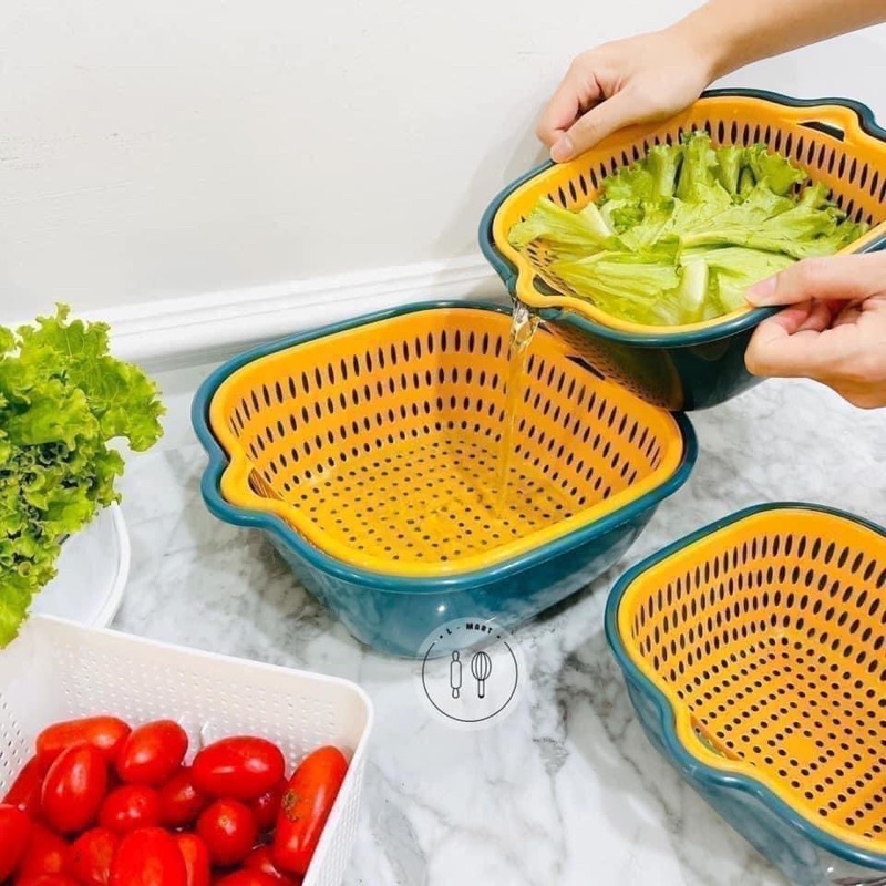 Combo 6 Rổ Chậu, Ráo Nước Hai Lớp Cao Cấp Tiện Lợi, Rổ Đựng Rau, Hoa Quả... Nhựa PP Siêu Cứng, Siêu Bền