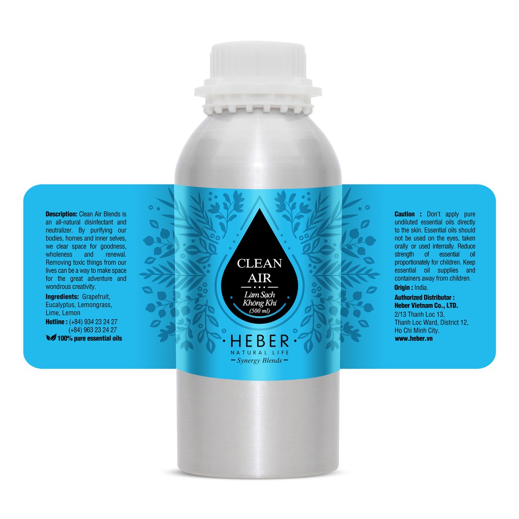 (Chai Lớn 500ml/1000ml)Tinh Dầu Làm Sạch Không Khí- Clean Air Blend Heber Natural Life, Thiên Nhiên Nguyên Chất Cao Cấp