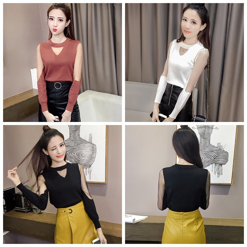 Áo tay dài phối lưới cổ chữ V thời trang cho nữ | BigBuy360 - bigbuy360.vn