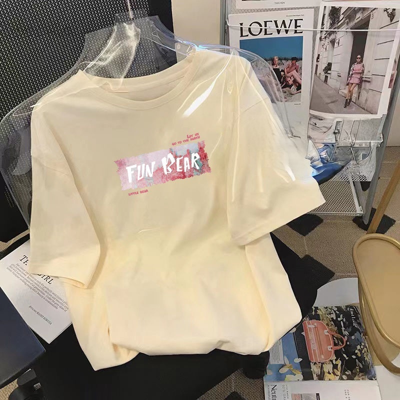 Áo Thun Tay Ngắn In Chữ Và Chú Gấu Dễ Thương Thời Trang Mùa Hè Cho Nữ