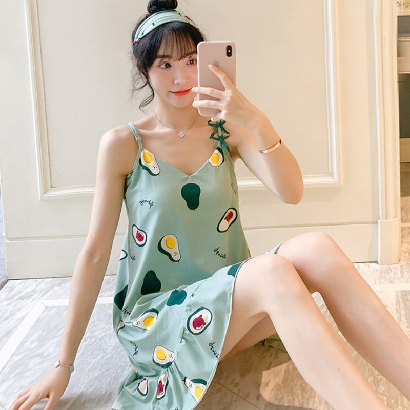 [Ảnh thật 100%] Đầm Ngủ 2 Dây Kèm Bra Lót Mút Dễ Thương | BigBuy360 - bigbuy360.vn