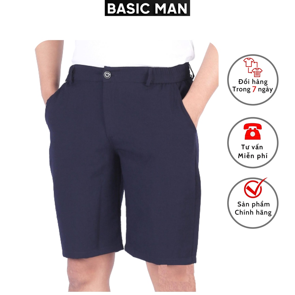 Quần short nam mặc nhà BASIC MAN vải đũi khóa kéo cạp cúc - QDUI 004