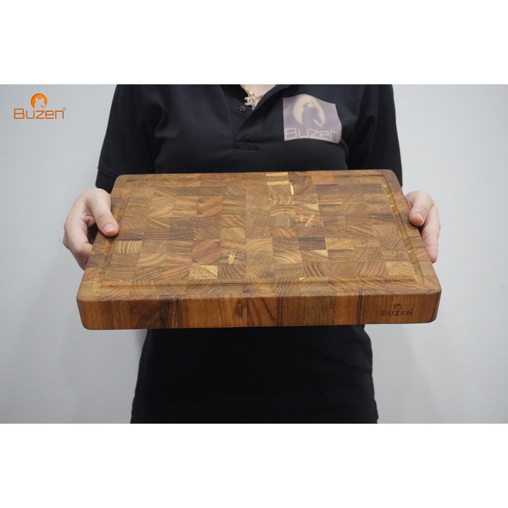 Thớt Gỗ Teak BUZEN Chữ Nhật Cỡ Trung 35x25x3.8cm - Thớt Gỗ Teak Cứng Không Sợ Mùn Không Mối Mọt Cong Vênh