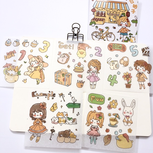 Set 10 tấm hình dán sticker trang trí xinh xắn phong cách hình vẽ hoạt hình