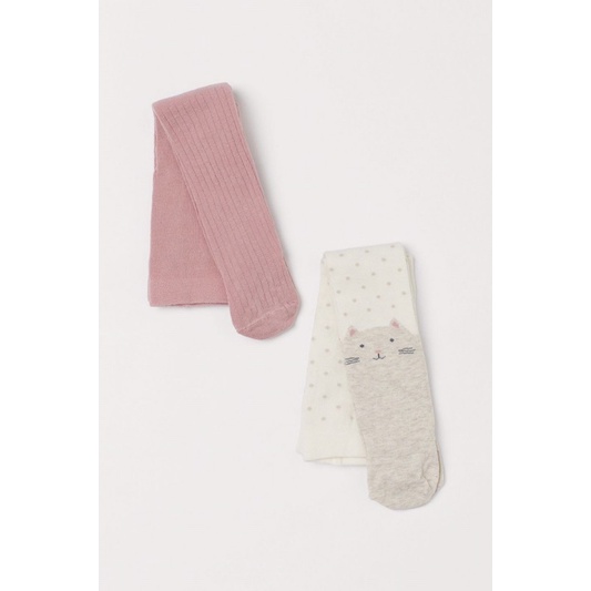 Set gồm 2 quần tất len hồng trơn và ghi hoạ tiết mặt mèo săn sale China sz 2-6m