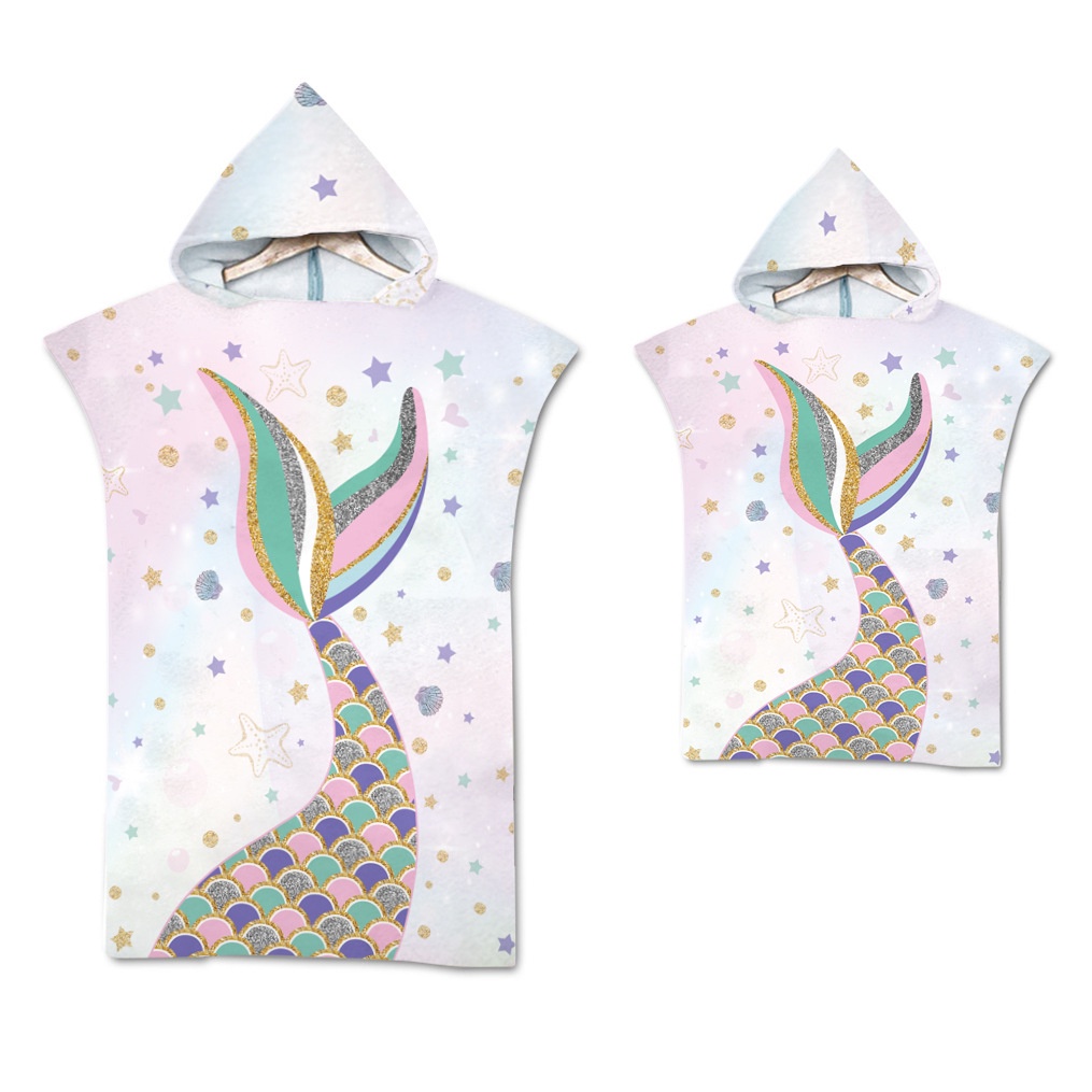 Khăn Choàng Tắm Có Mũ Trùm Đầu Kiểu Nàng Tiên Cá