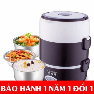 ☘️Rẻ Vô Địch☘️ Hộp Mang Cơm Văn Phòng, Cặp Lồng Hâm Nóng Thức Ăn Cắm Điện 3 Tầng Inox Lunchbox - Bảo Hành 12 Tháng