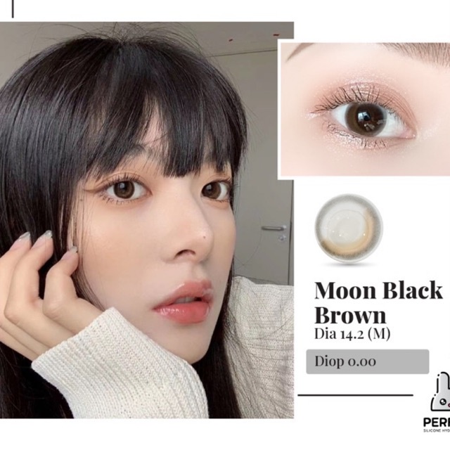 Lens Mắt , Kính Áp Tròng MOON BLACK BROWN Không Độ , DIA 14.2 , Cho Mắt Nhạy Cảm Giá Sale