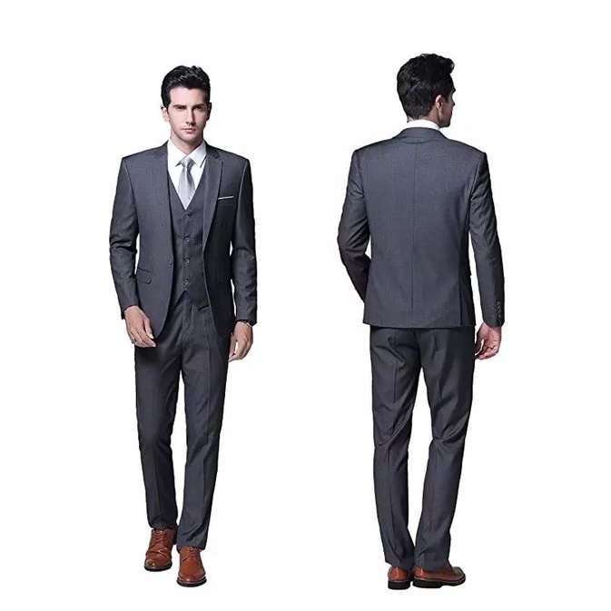 Bộ Vest Nam VINMEN Màu Ghi Tối Cao Cấp