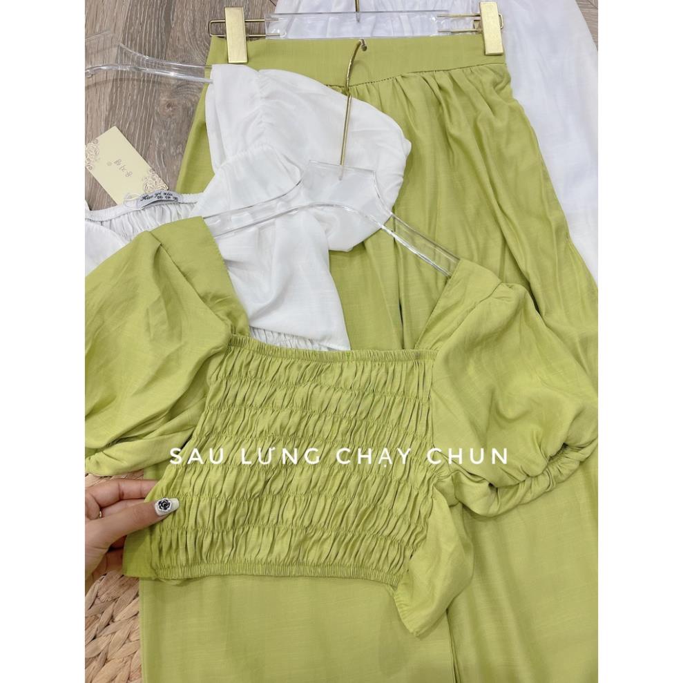 [ 𝐅𝐑𝐄𝐄 𝐒𝐇𝐈𝐏 ]   SÉT BỘ SOẮN NGỰC HỞ LƯNG MIX QUẦN ỐNG RỘNG