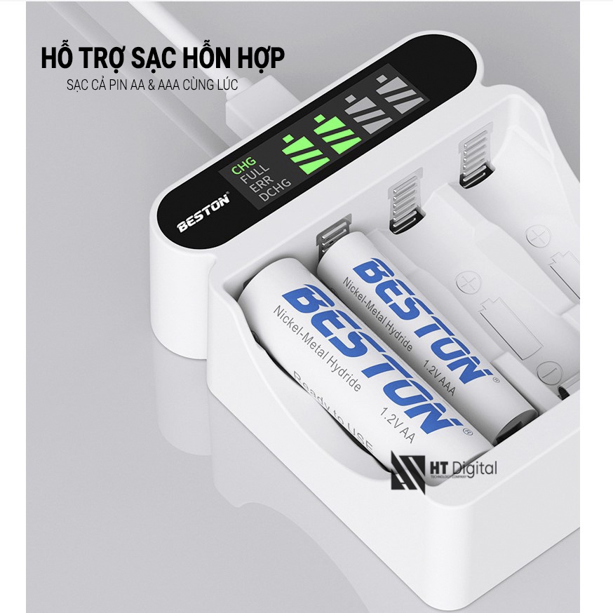 [Mẩu mới] Bộ Pin Sạc AA AAA Beston C9023L, kèm pin 2A 3A dung lượng cao đến 3000 3300mah