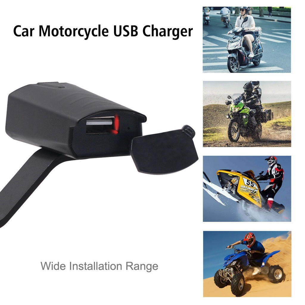 ☂☌✿Bộ sạc xe máy chống nước 12V-24V Moto Gương chiếu hậu USB Ổ cắm chuyển đổi điện với 110cm Phụ kiện