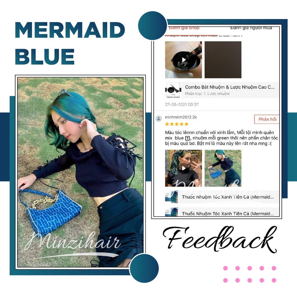 Thuốc Nhuộm Tóc Màu Xanh Tiên Cá / Mermaid Blue | Cần Tẩy Tóc - Minzihair