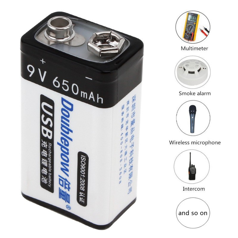 (CÓ SHIP HỎA TỐC) PIN SẠC CỔNG MICRO USB DOUBLEPOW 9V 6F22 650MAH