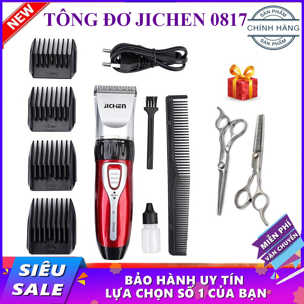 Tông Đơ Cắt Tóc Gia Đình Jichen JC-0817 + Tặng 1 Bộ Kéo Cắt Tỉa Tóc, Ráy Tai Có Đèn - Tăng Đơ Cắt Tóc Người Lớn, Trẻ Em