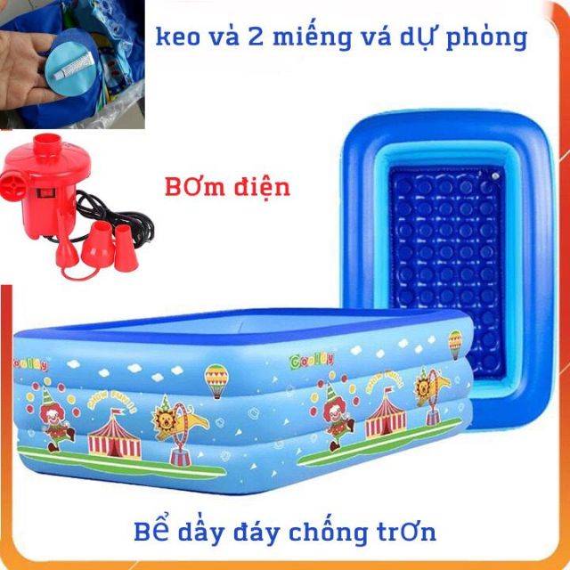 Bể bơi bơm hơi đáy chống trơn cho bé yêu (tặng 2 miếng vá dự phòng)