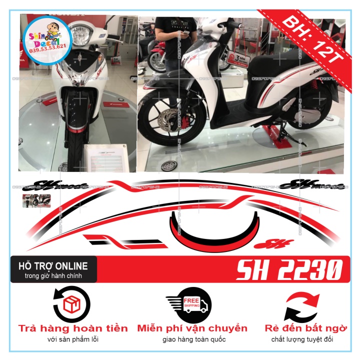 TEM XE SH MODE MẪU ZIN CHỈ ĐỎ ĐEN -- SHIN DECAL 2